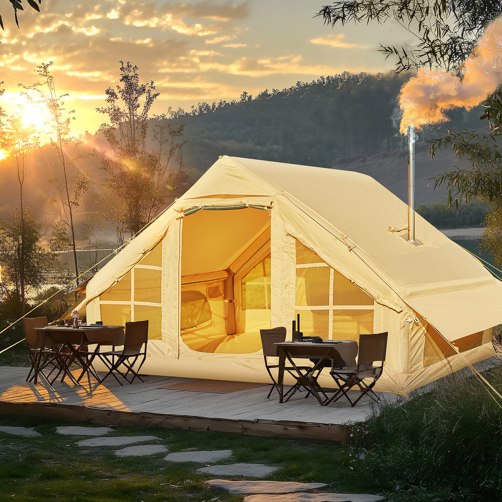 NAIZEA Inflatable Tents for Camping, Blow Up Tent & Hand Pump Stove Jack 6Person