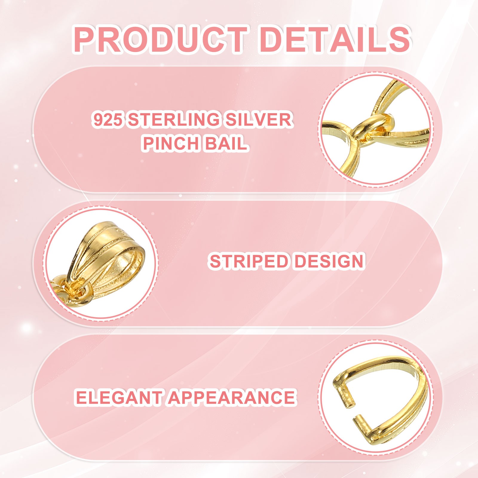 2Pcs 925 Sterling Silver Pinch Bail 11mm Bail Clasp Connector Gold