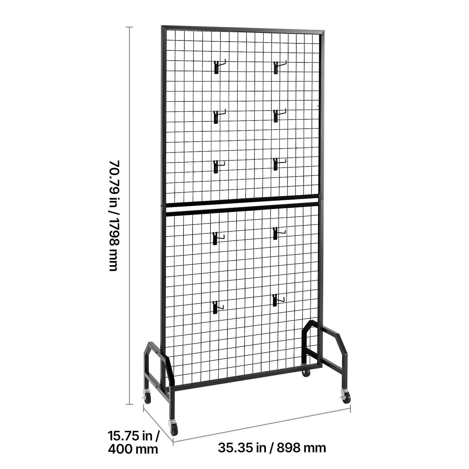 Uimoso 2-Pack Grid Wall Panels 2.9 x 5.9ft Wire Display Rack with Wheels & Hooks