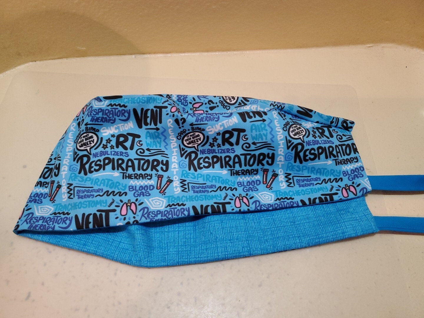 Respiratory Therapy Scribbles Men's Skull/Chemo Surgical Scrub Hat/Cap Handmade