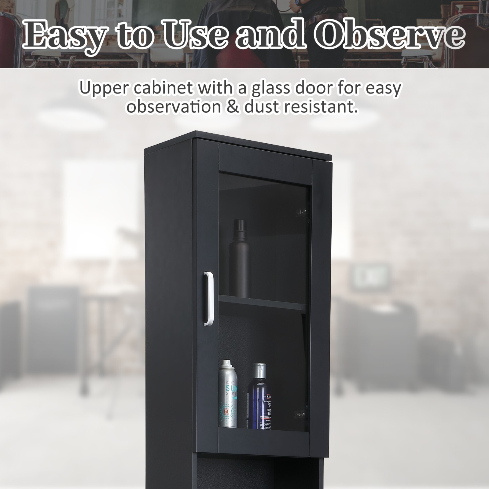 Salon Station Barber Beauty Spa Storage Cabinet Equipment W/Glass Door, Shelves