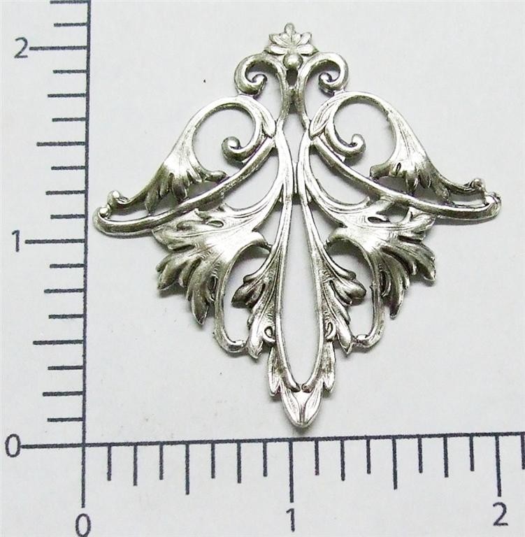 22714      Matte Silver Oxidized Large Ornate Victorian Filigree Jewelry Finding
