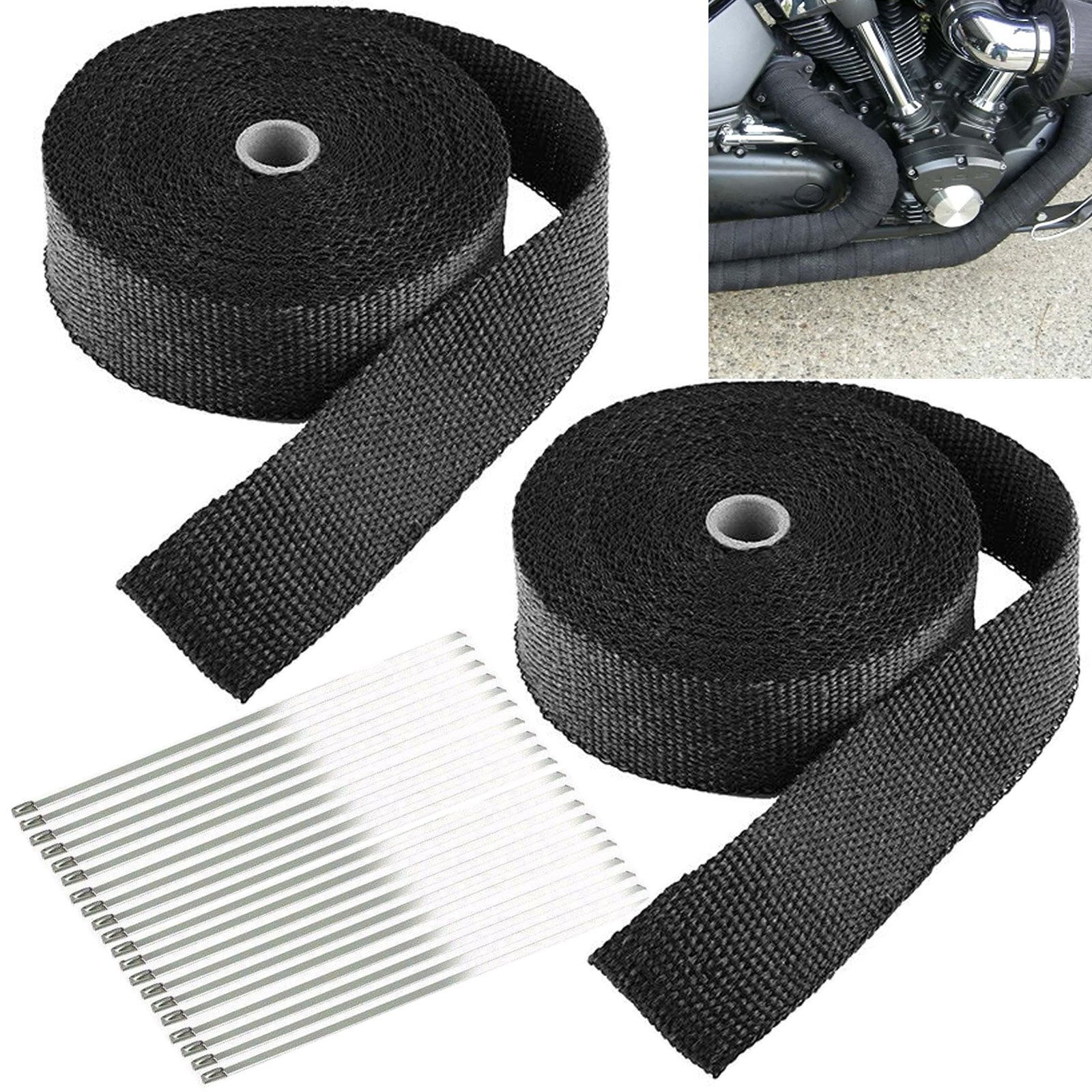 2 Roll x 2" 50FT Black Exhaust Wrap Header Manifold Fiberglass Heat Wrap Tape