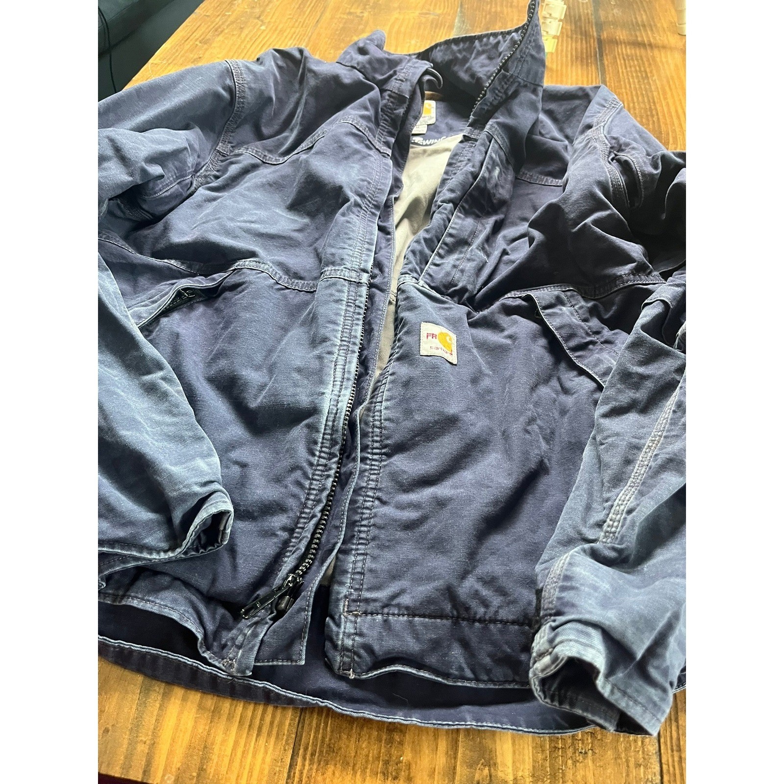 Carhartt FR Full Swing Flame Resistant Navy Blue Canvas Work Jacket Mens Medium