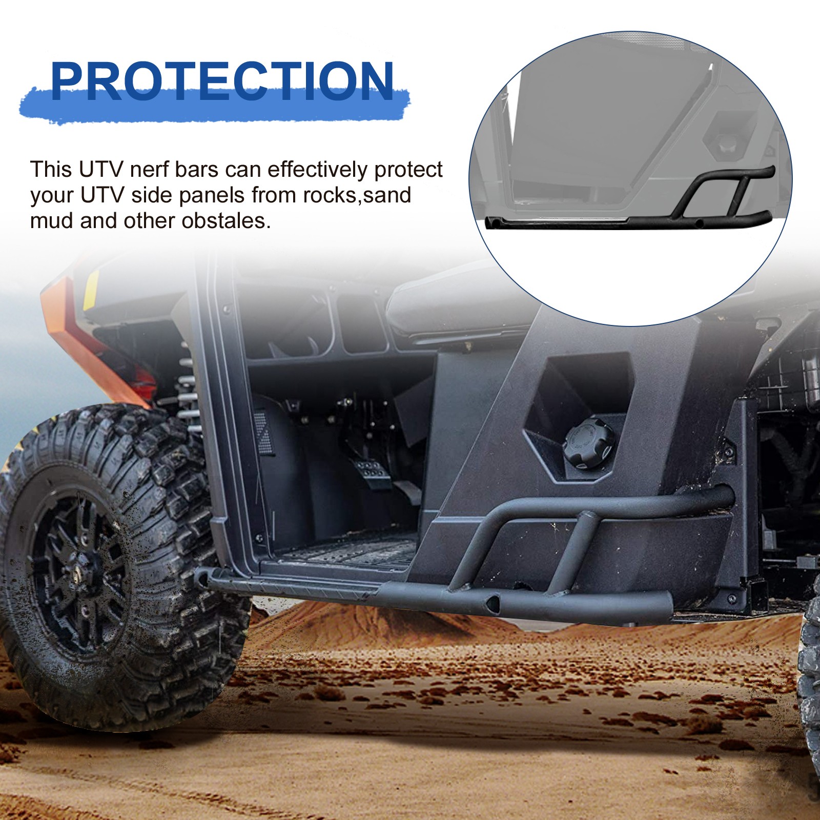 Powder Coated Steel Nerf Bars Rock Sliders Fit For 2018+ Polaris Ranger XP 1000