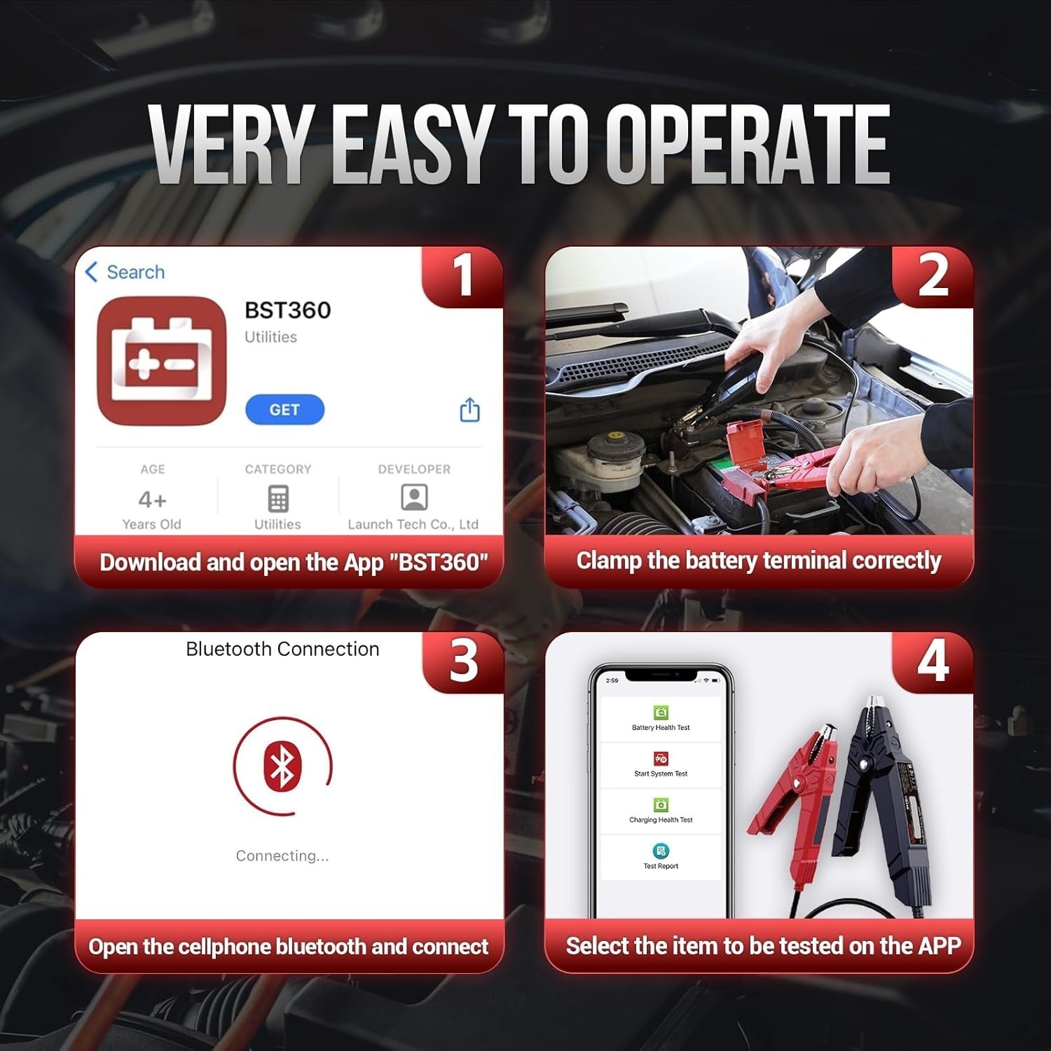 LAUNCH BST360 Car Bluetooth Battery Voltage Tester Automotive Cranking Charging*