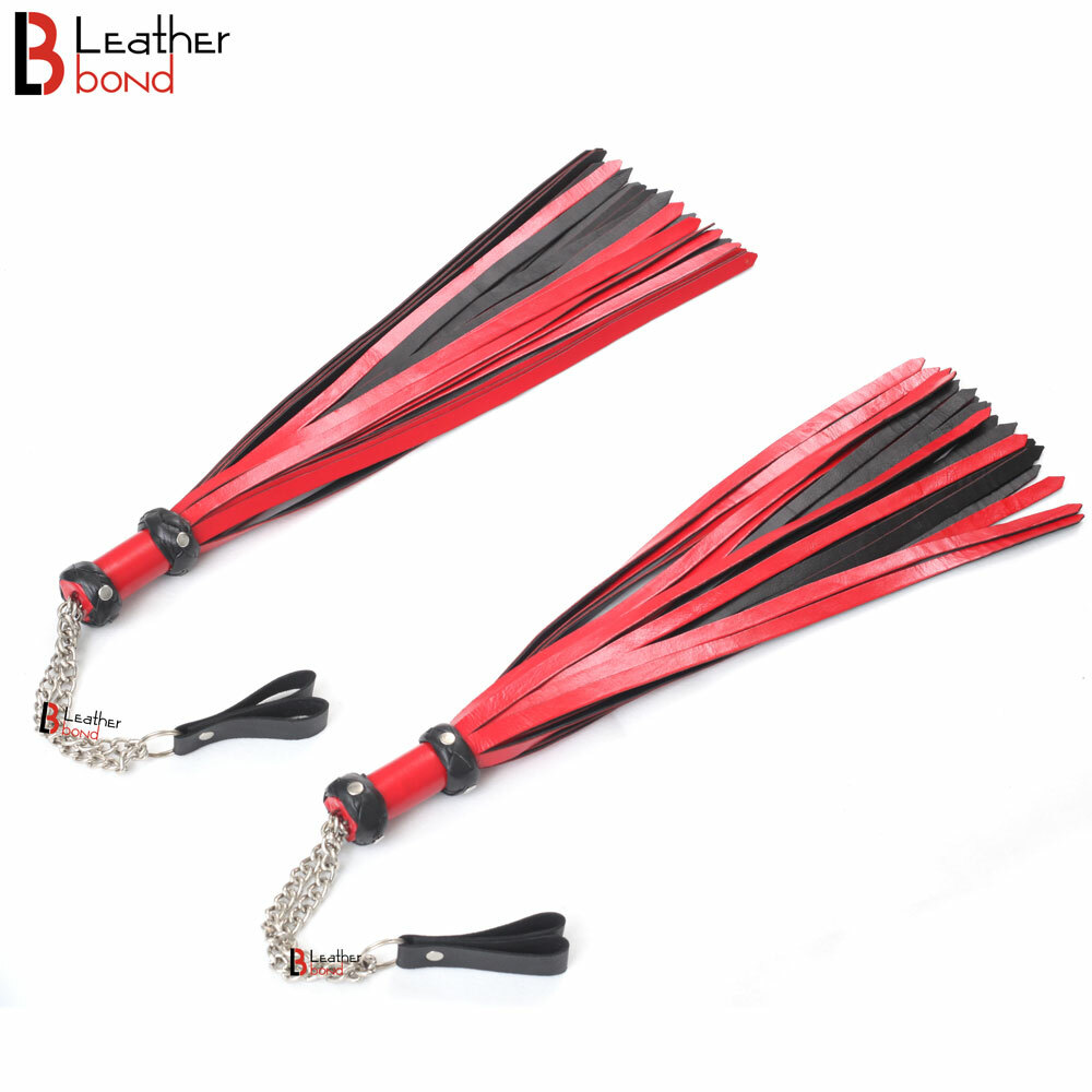 Cowhide Leather Finger Flogger 25 Falls Red Black Florentine Flog whip Pair