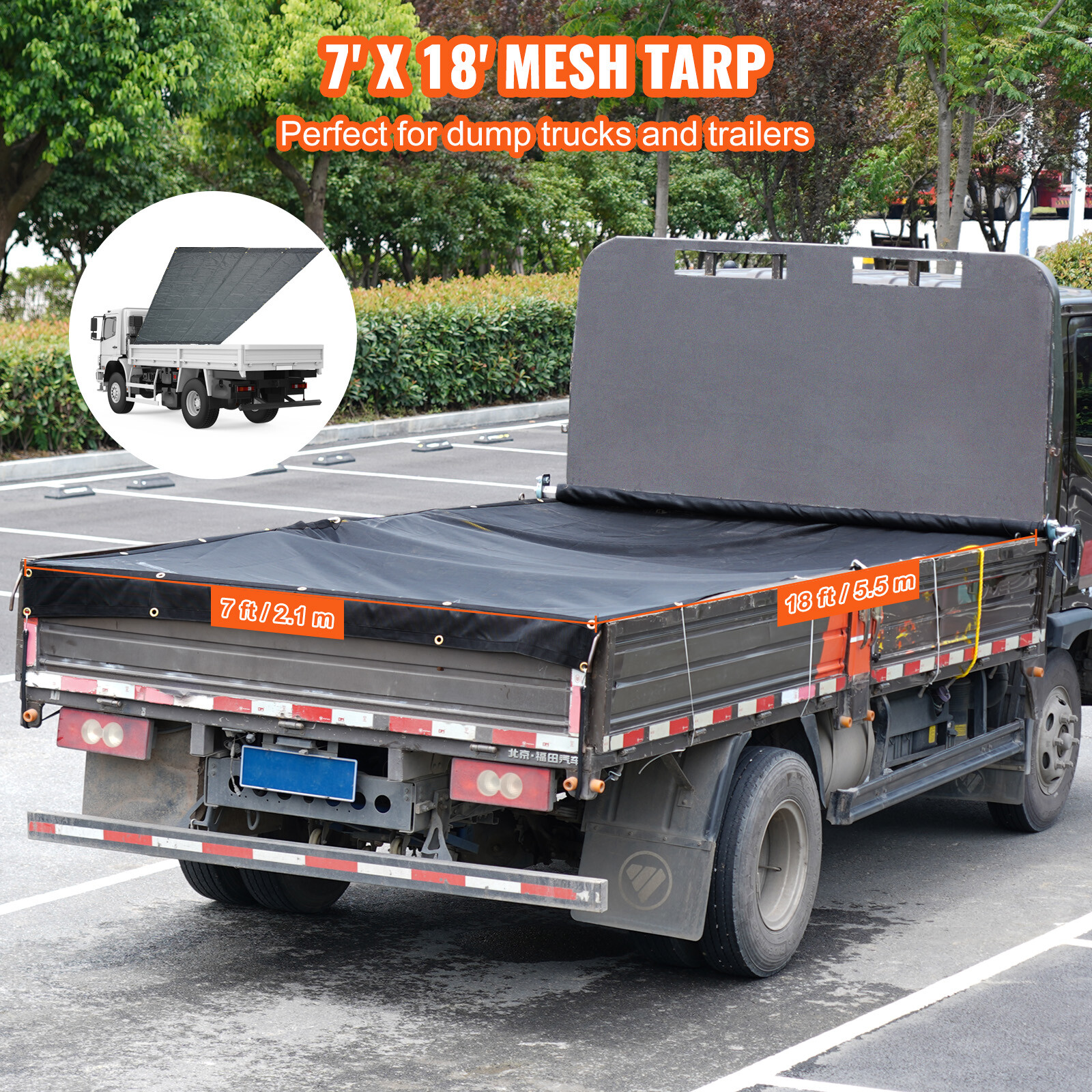 Dump Truck Tarp Mesh Tarp 7 x 18 ft PVC 18oz Double Pockets Trailer Shade