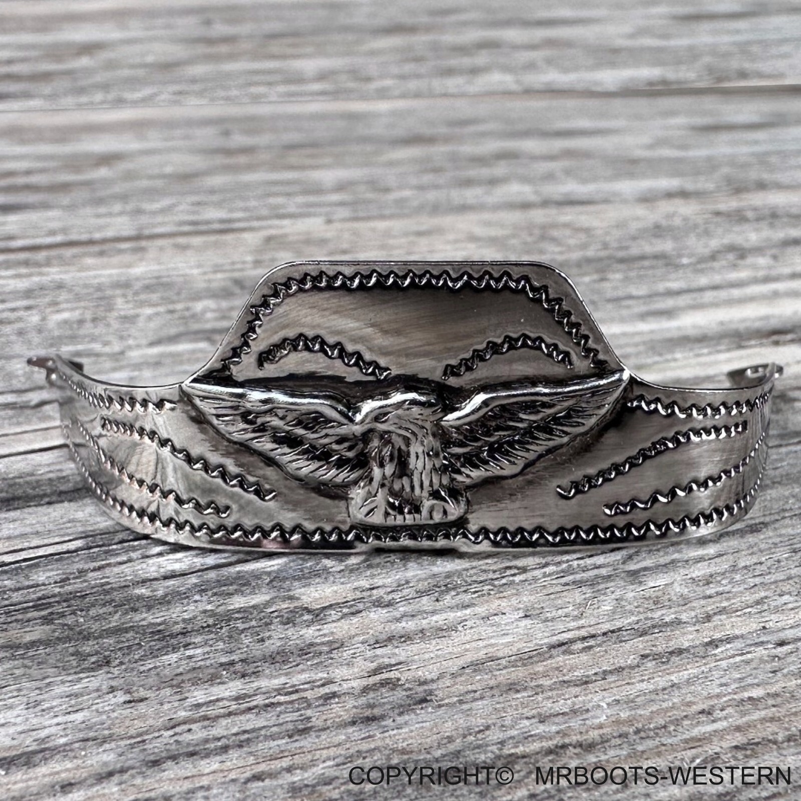 ALM-107TN-E Cowboy Boot Tip Square Toe Nickel & Black with Eagle