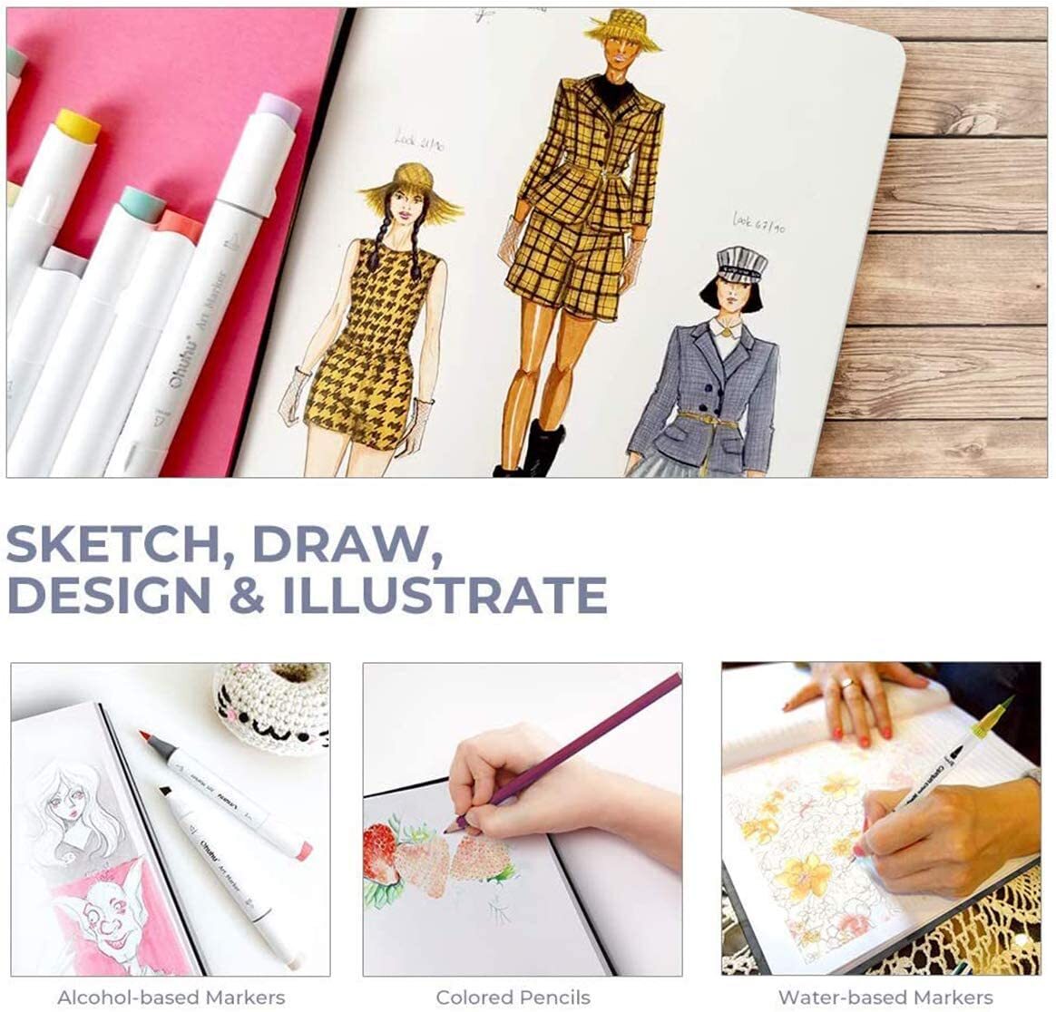 Ohuhu Marker Pads Art Sketchbook 8.3" ×11.7", 156 Pages, Hardcover Sketch Book