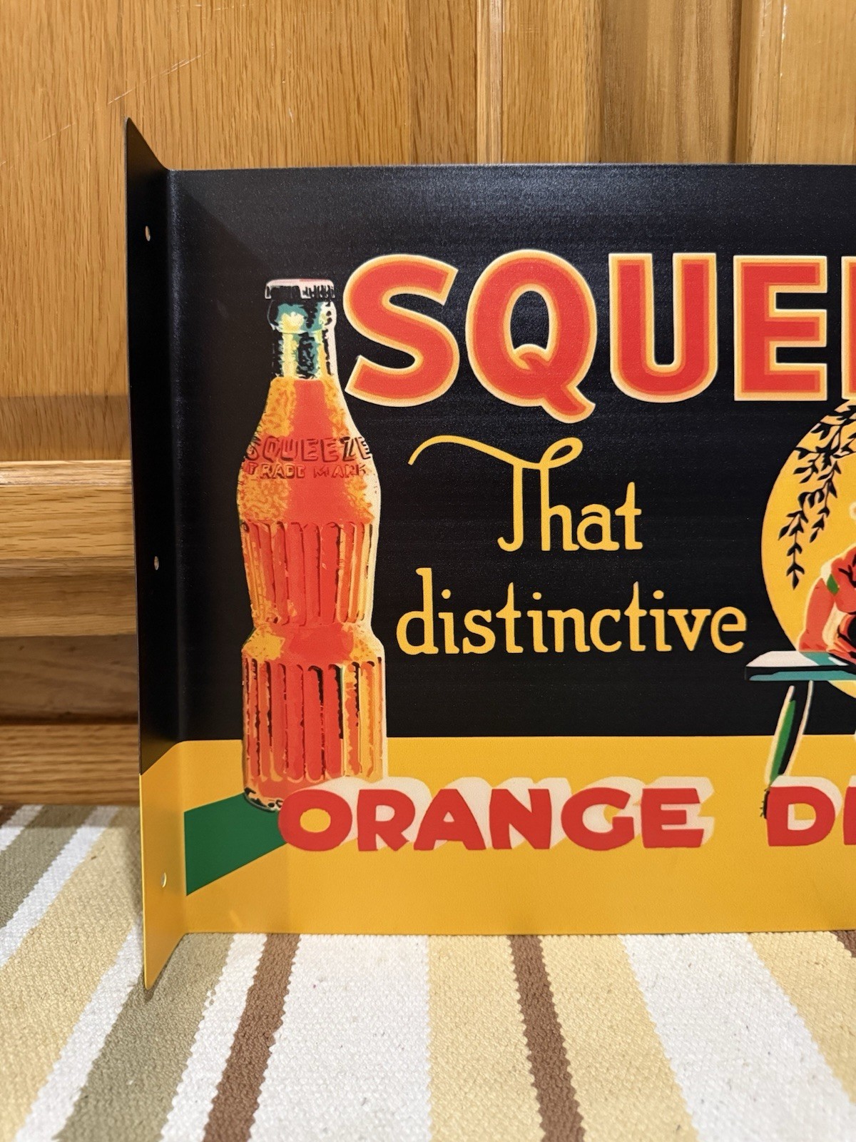 Squeeze Orange Drink Flange Sign Double Sided Vintage Style Wall Decor