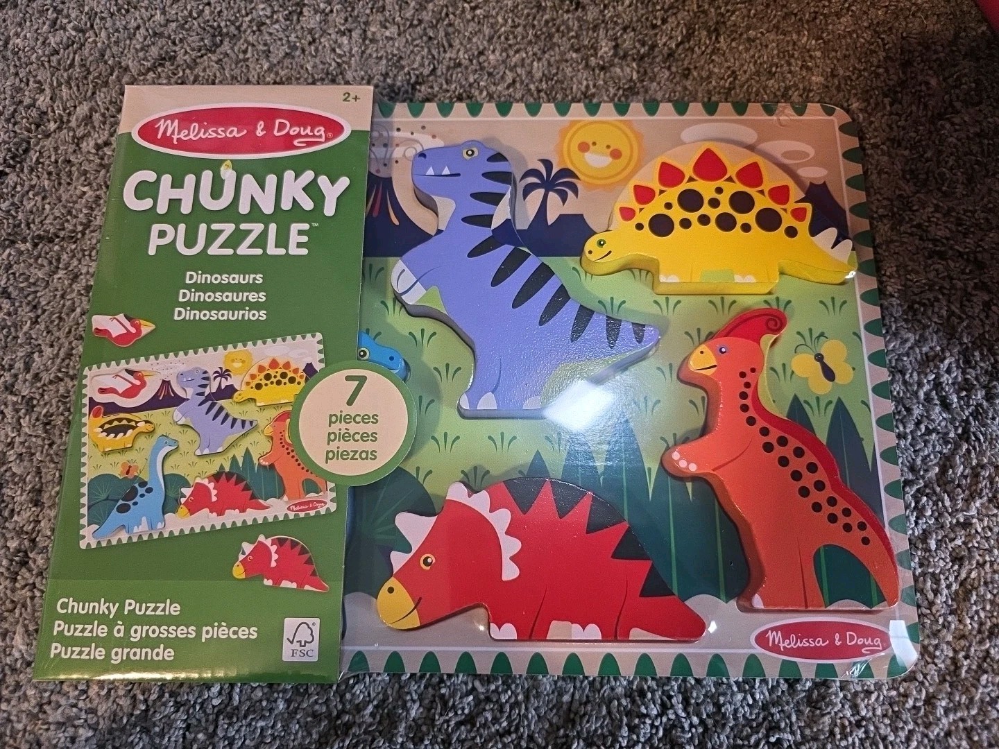 Melissa & Doug Chunky Puzzle Dinosaurs 7 Piece Wooden Preschool Toy Ages 2+