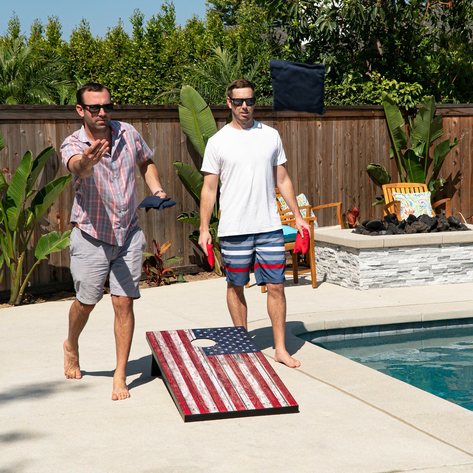 GoSports 4'x2' American Flag Cornhole Lawn Game Set Includes 8 Bags, Carry Case