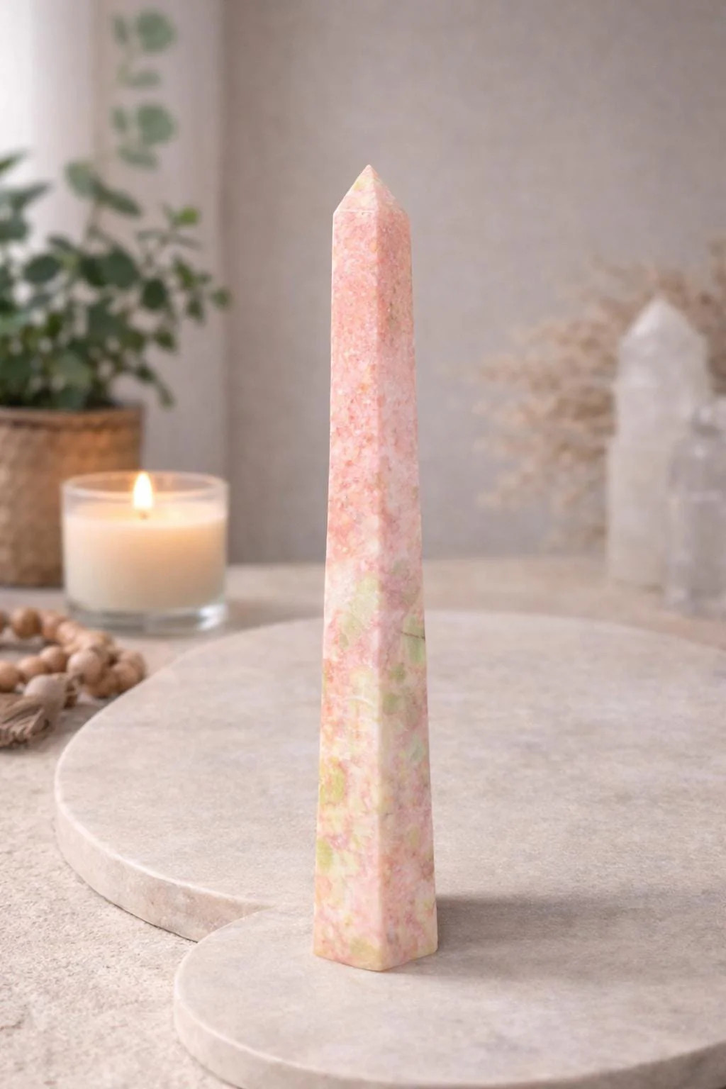 Thulite Tower 524g 10" Pink Crystal Tower Rare Norwegian Stone