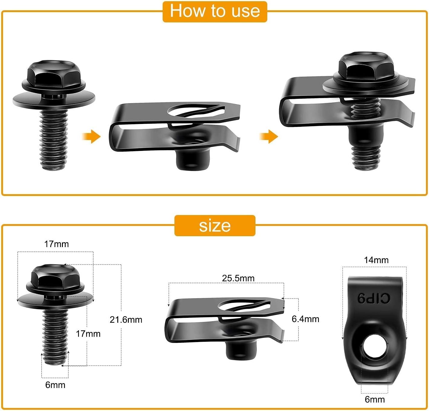 For Nissan 35 Pcs Body Bolts & U-nut Clips- M6 Engine Under Cover Splash Shield