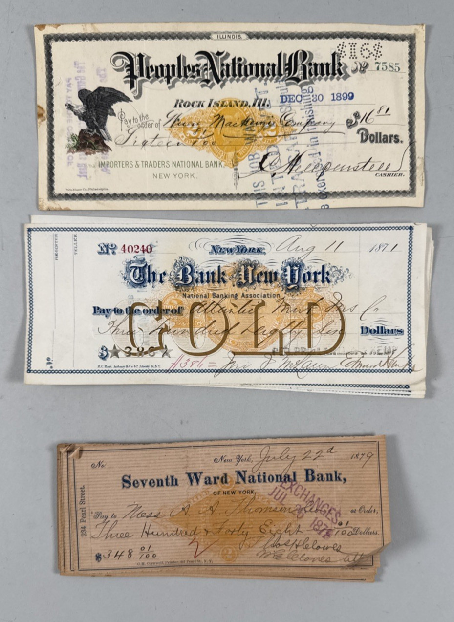 Lot of 300 US Bank Cancelled Checks 1861-1934 Marion Central, The Peoples Bank