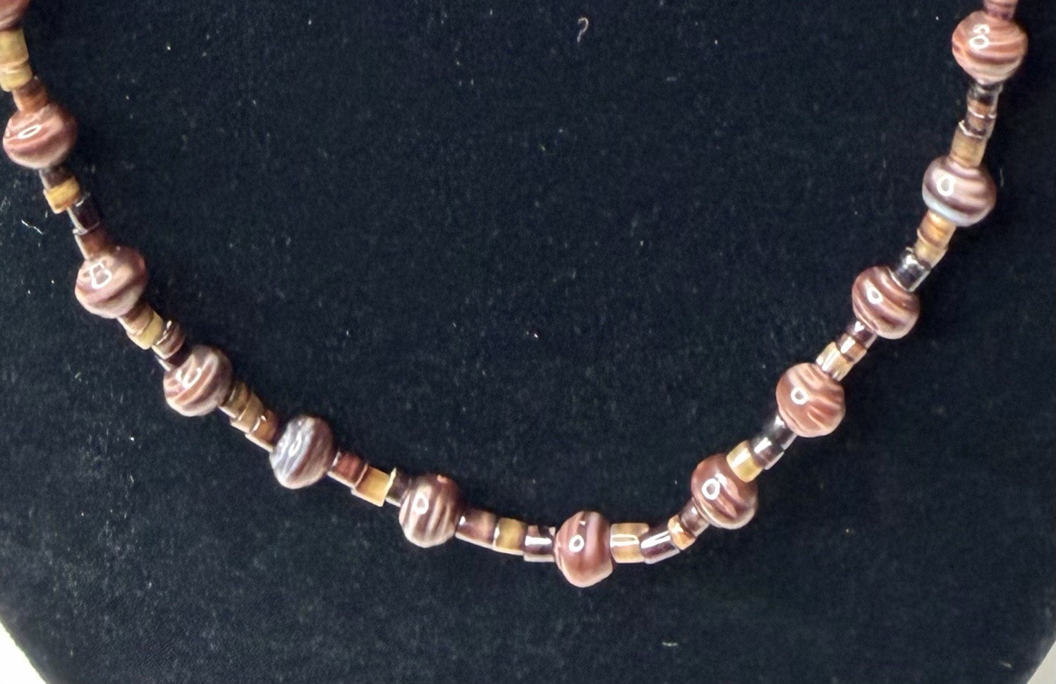 Pinshell Brown Necklace 18.5” Earrings 2”Set Handmade Vintage