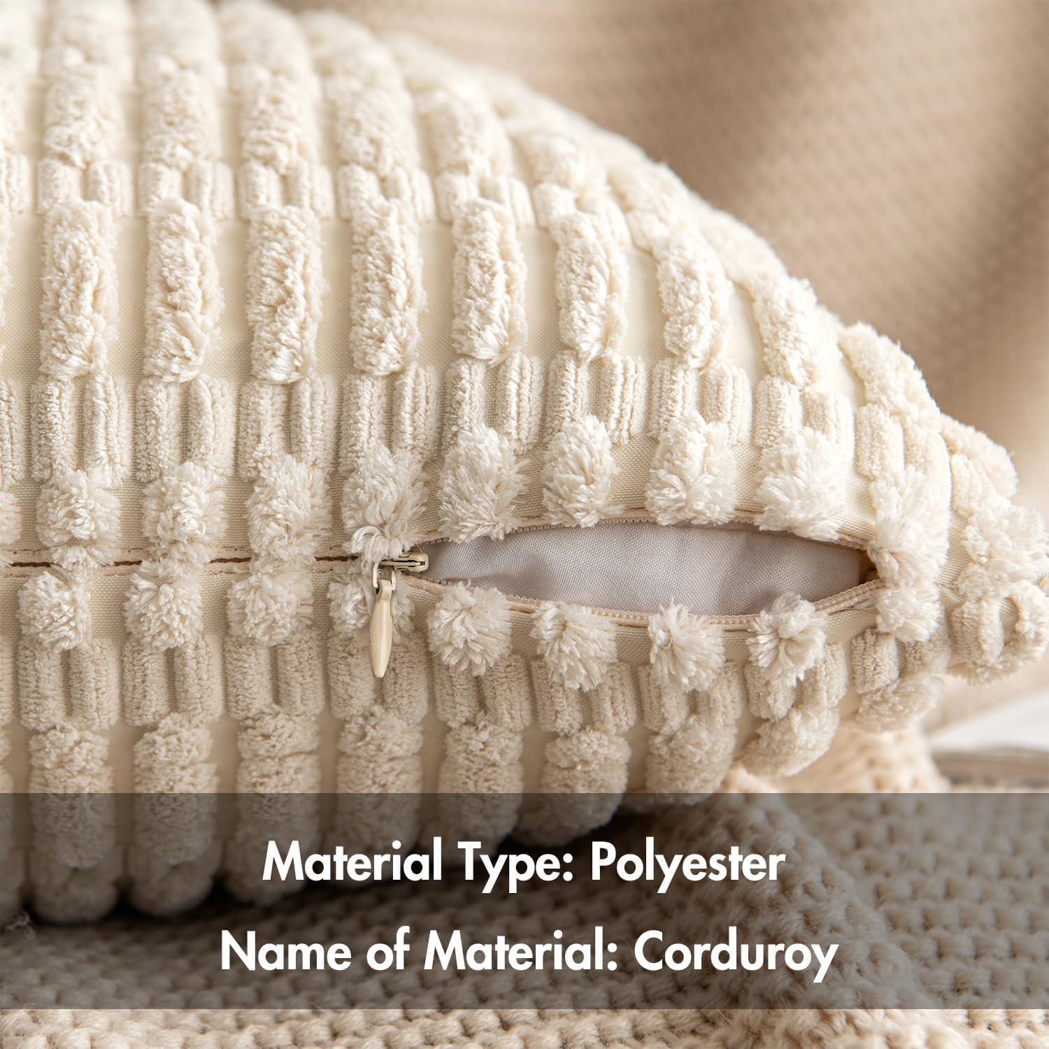 Pack of 2 Corduroy Decorative Throw Pillow Covers 18x18 Inch Soft Boho Striped P