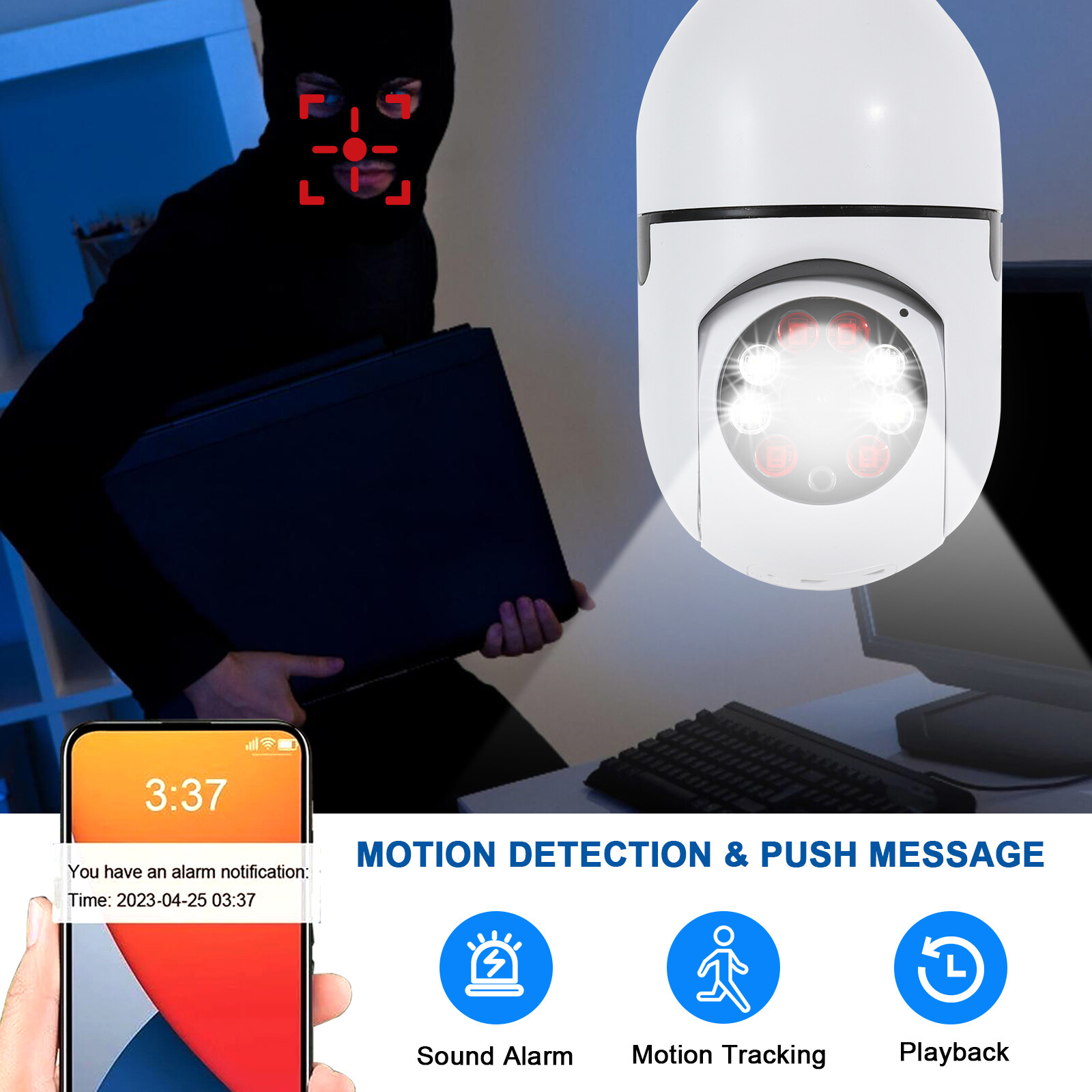 2MP IP E27 Light Bulb Camera 1080P Wi-Fi IR Night Smart Home Wireless Security