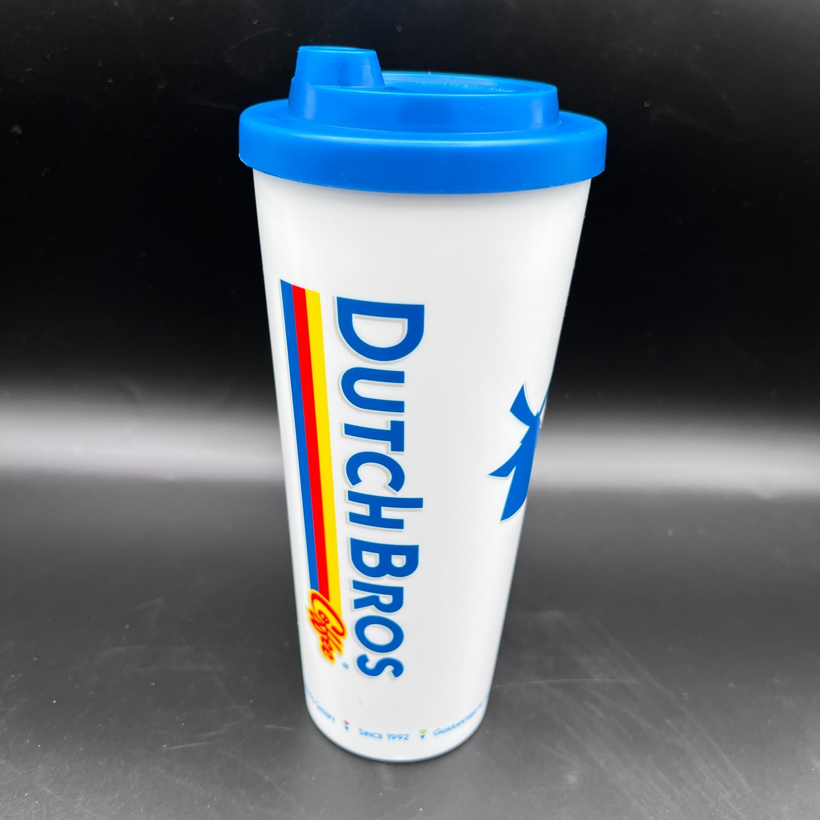 Dutch Bros Classic Design 18 Oz Tumbler Plastic Coffee Cup Blue Dutch Flow Lid