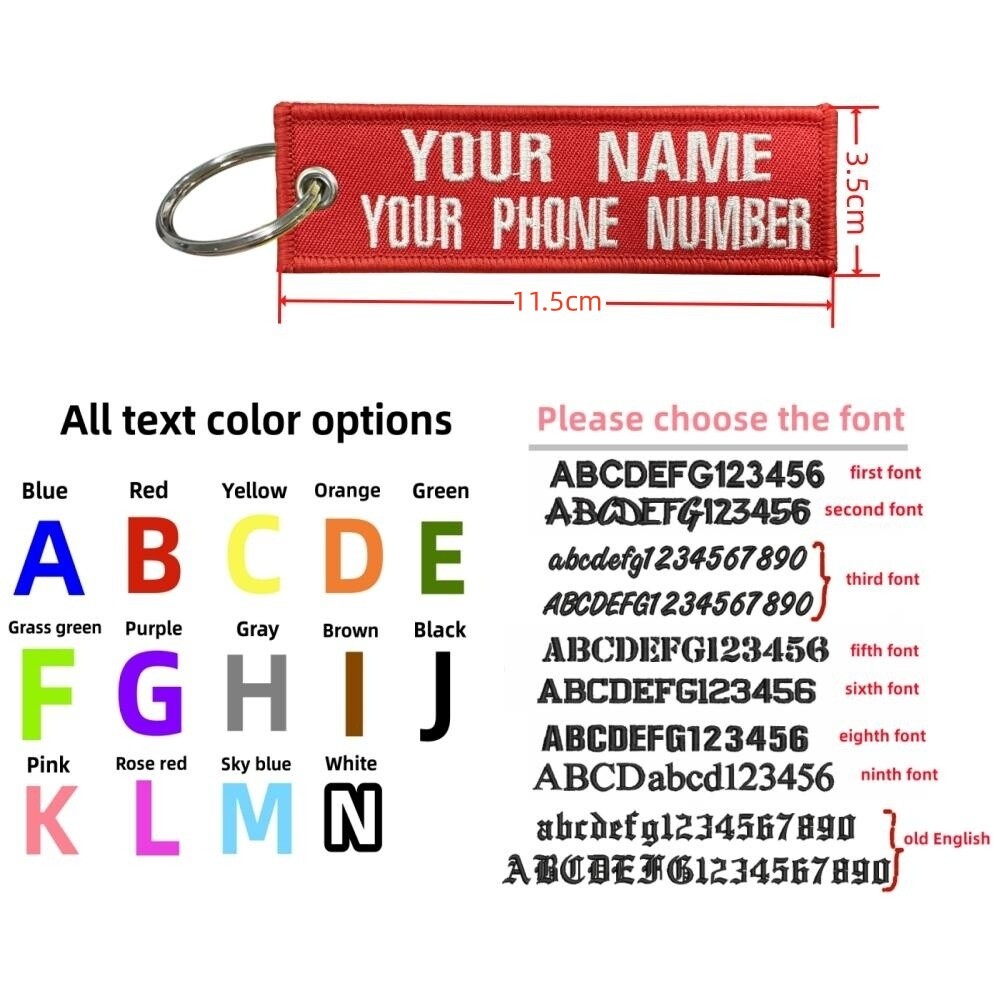 Custom Embroidered Keychain Personalized Bike Bag luggage Name Tags Double Sided