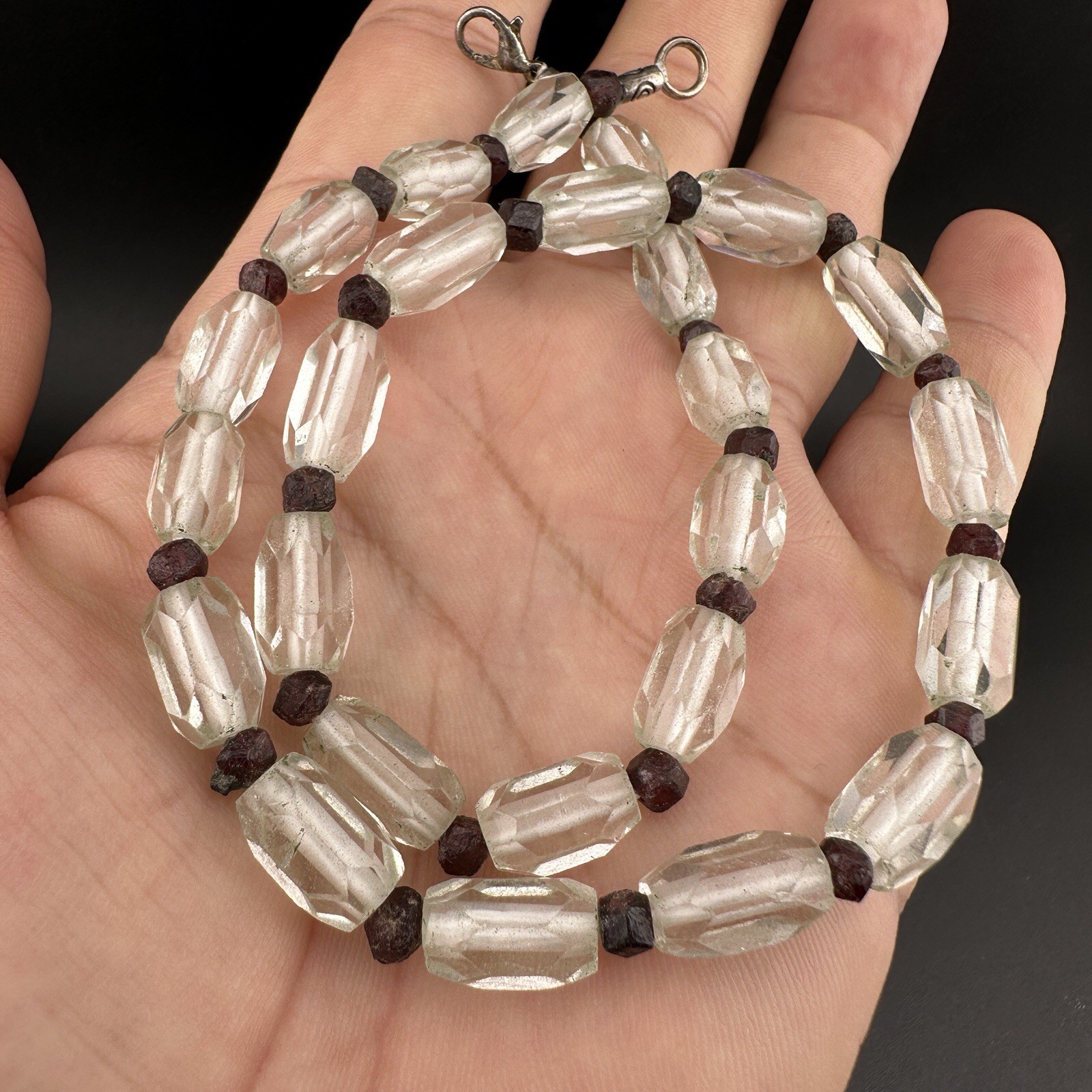 Stunning Vintage Himalayan Diamond Quartz With Garnet Beads Beautiful Necklace