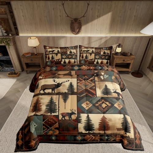 Deer Bedding Set Size Wild Animal Comforter Set for Kids Boys Queen Drak Brown