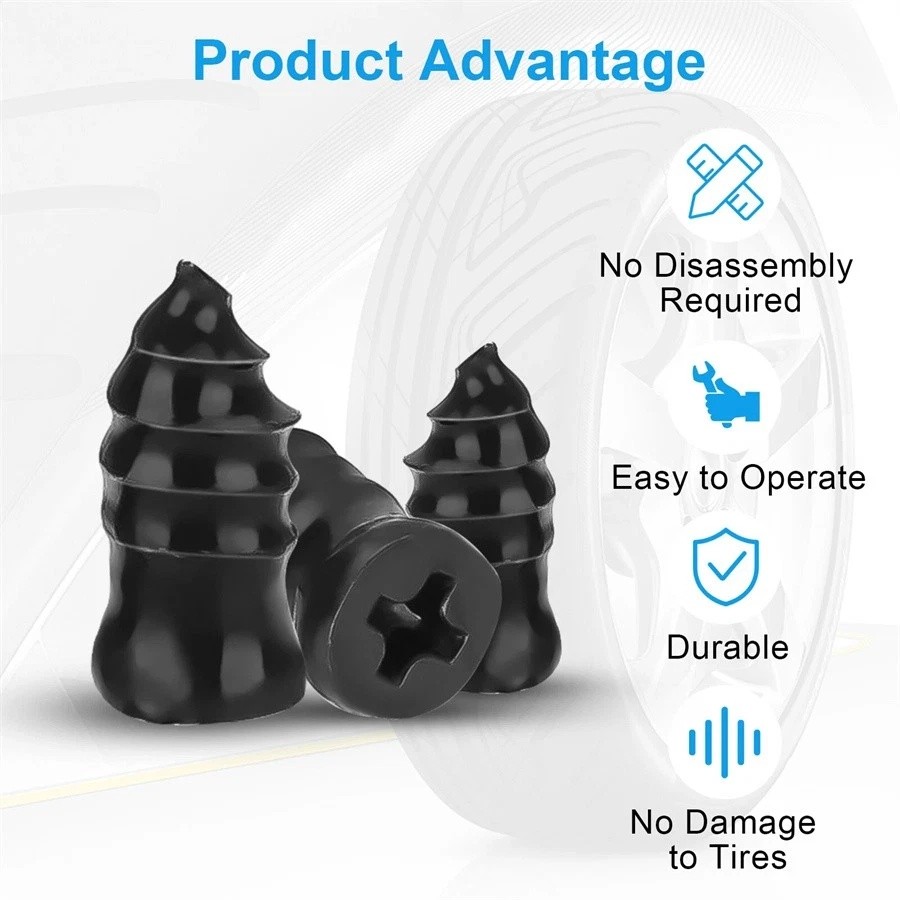 100PCS Tire Repair Screws Kit With Screwdriver 3 Sizes Rubber Plugs Flat Tires