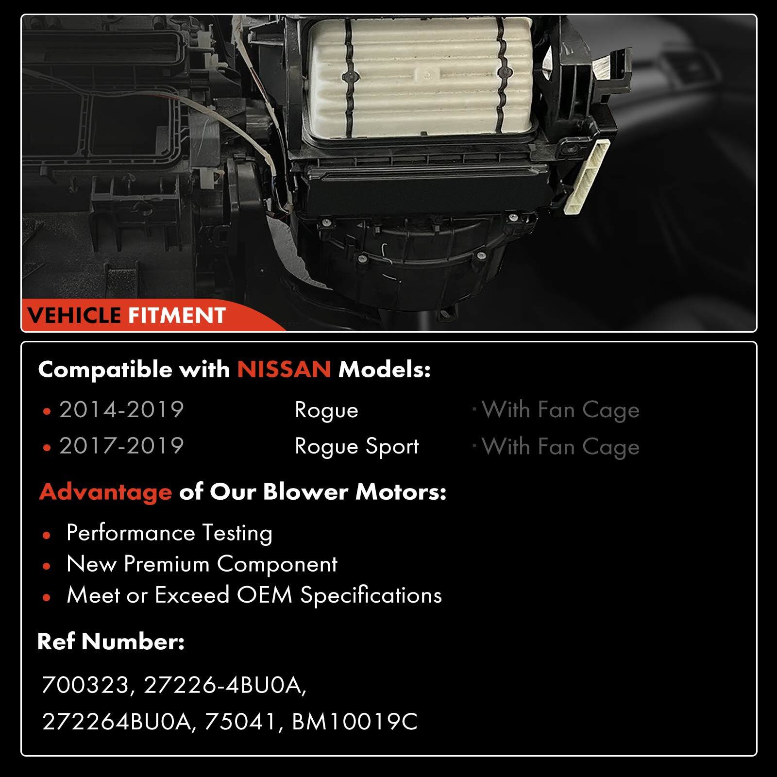 A/C Blower Motor with Fan Cage for 2014-2022 Nissan Rogue/Rogue Sport 272264BU0A