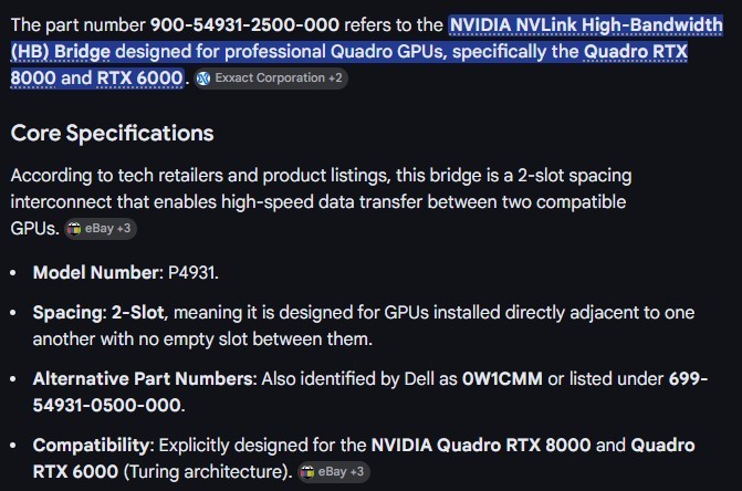 NVIDIA P4931 RTX 6000/8000 2-Slot NVLink Bridge Adapter 900-54931-2500-000