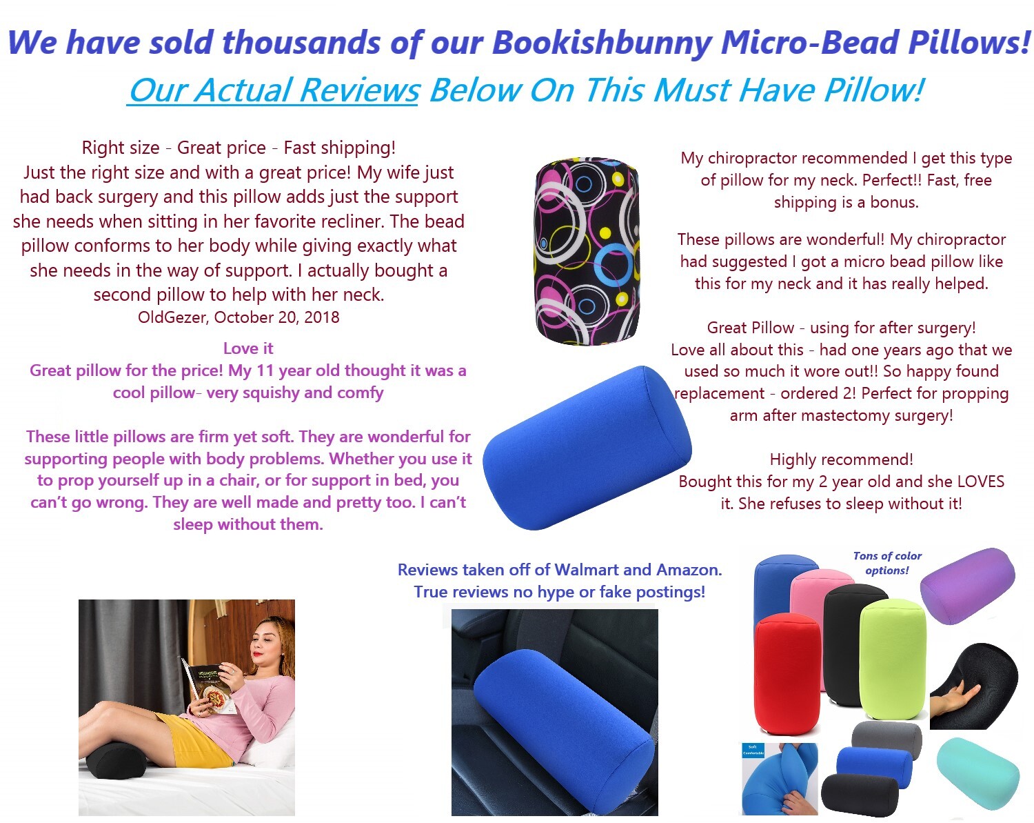 Comforty Soft Pillows Micro Beads Tube Pillow Roll Cushion Back Leg Neck Support