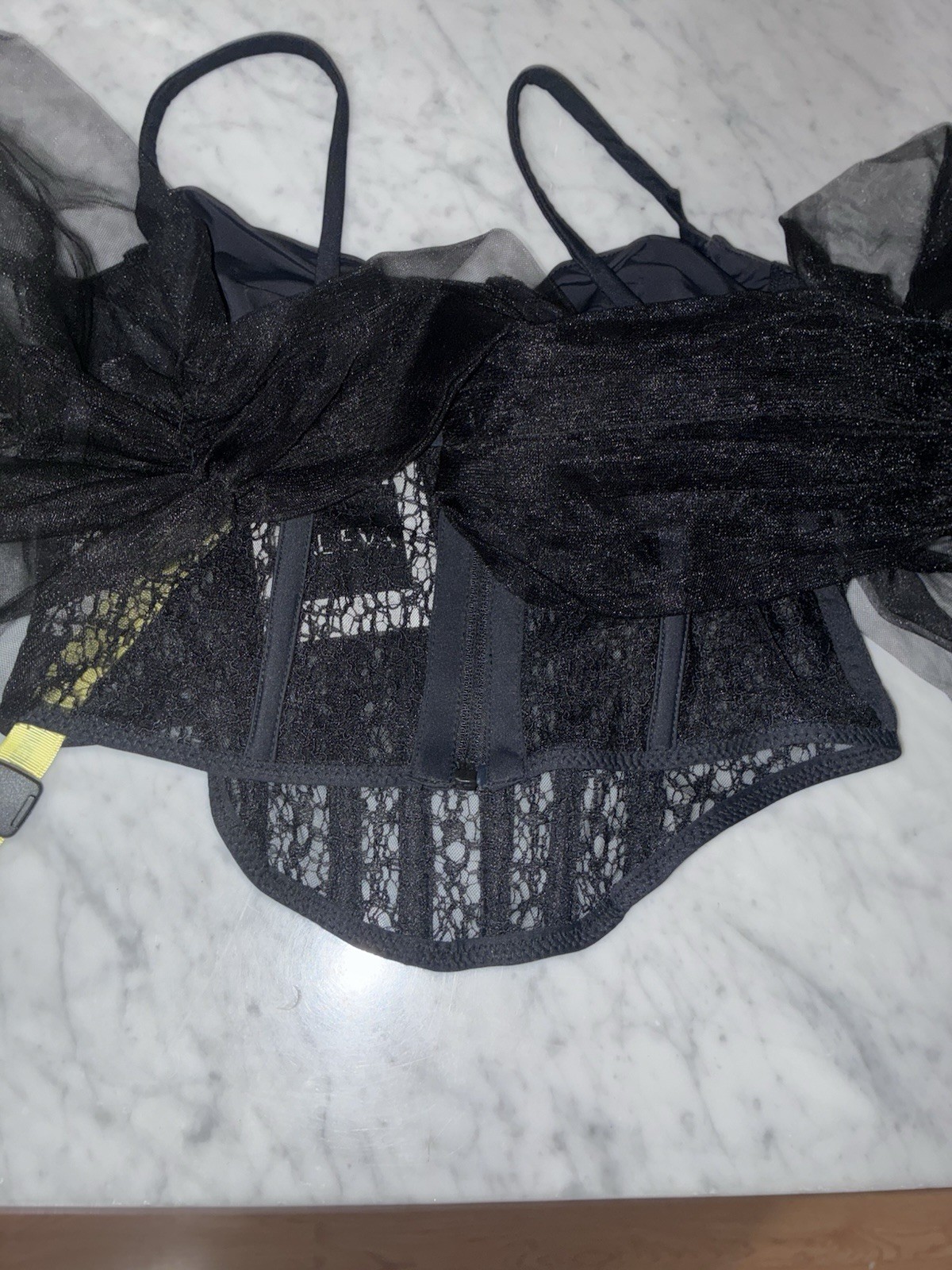 Alieva Paris Lace Black Off Shoulder Corset Bustier Sexy Small French Lace