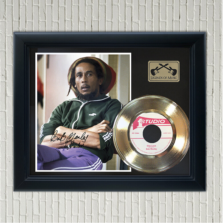 Bob Marley "One Love" Framed Reproduction Signed Record Display