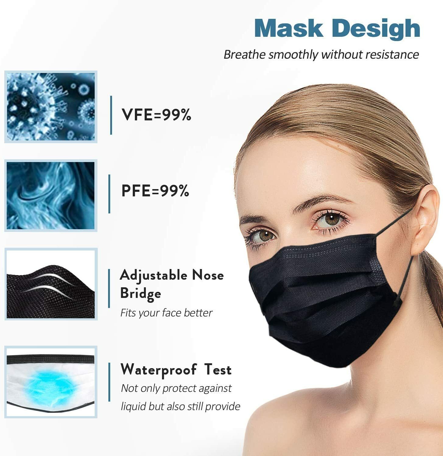 100/50/10 Pcs Black Face Mask Mouth Nose Cover Protector Respirator Filter Masks