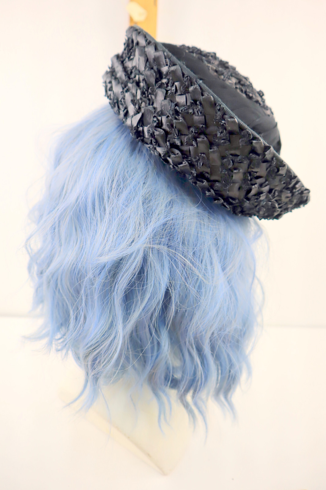 Vintage Clover Lane 1940s Woven Wide Brim Straw Hat w/Black Ribbon