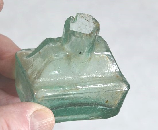 antique ink bottle lot round, cottage, desk 4 sheared tops light aqua original