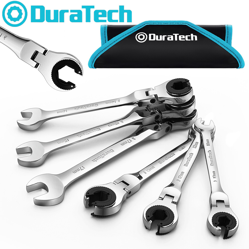 DURATECH 6-Pieces Open Flex-head Ratcheting Wrench Set 10-17mm Tubing Wrench Set