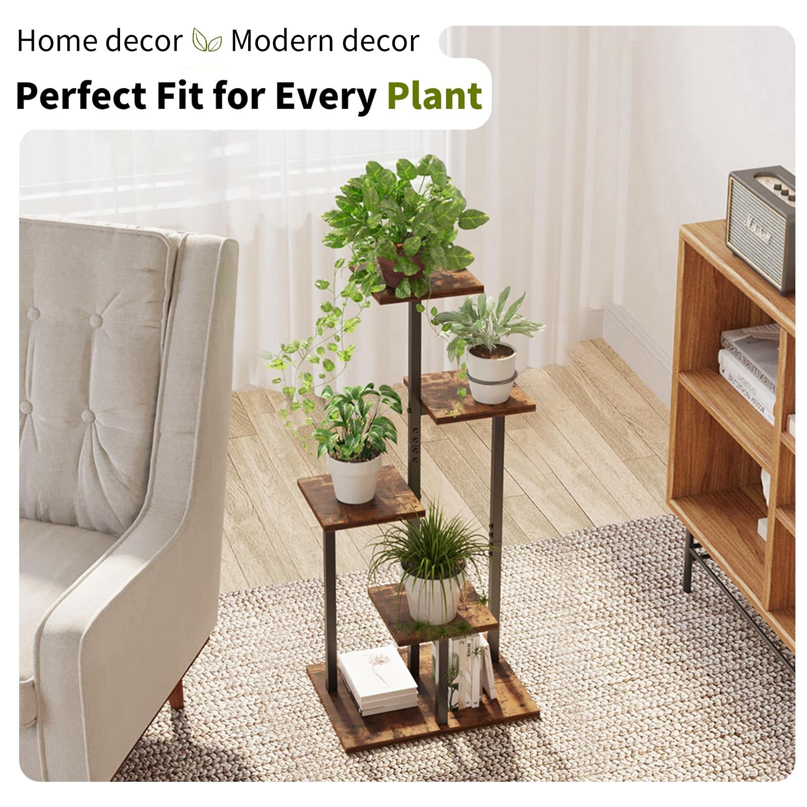 VonDream 4 Tier Plant Stand Indoor, Tiered Stands for Indoor Brown