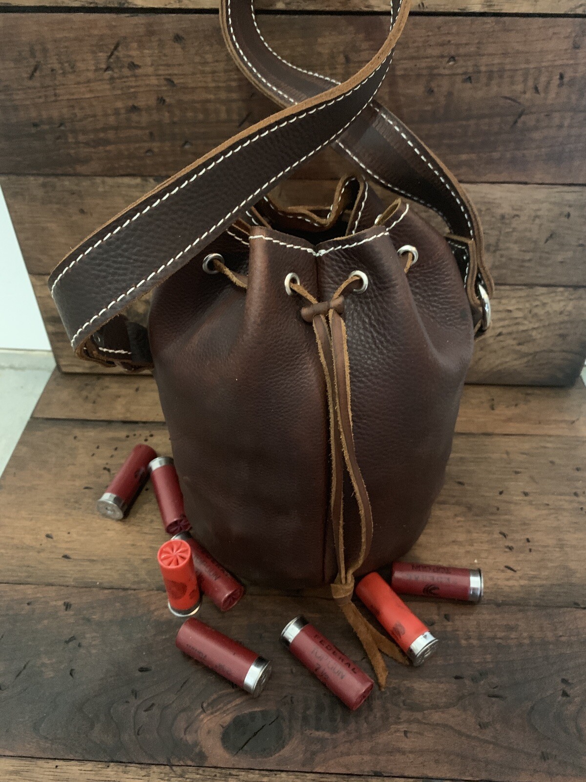 Leather Shotgun Shell Ammo Pouch/Shell Holder Bag Bucket Custom Made