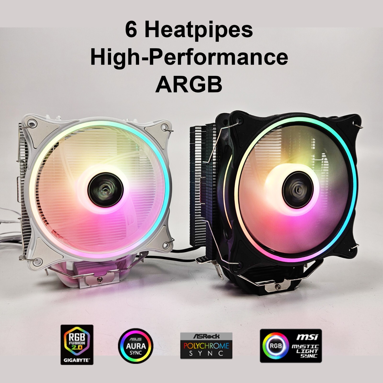 High Performance 6 Copper Heatpipe CPU Heatsink Cooler ARGB Fan for AMD Intel