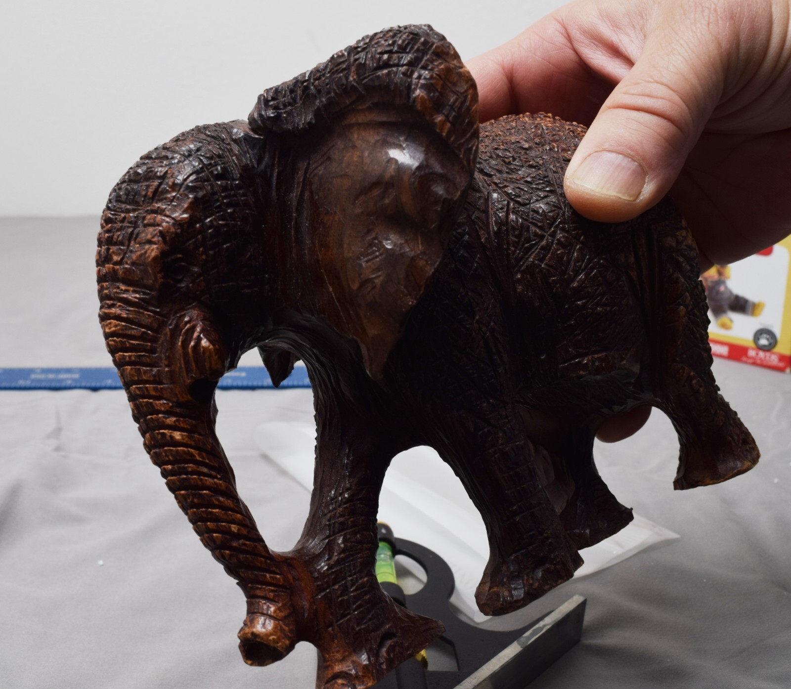 Carved Wooden African Elephant Figurine 5.5" x 7.5"