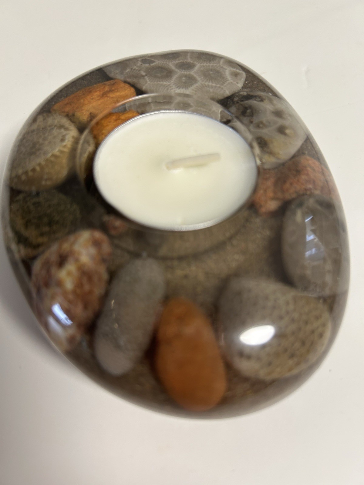 Petoskey Stone Resin Candle Holder