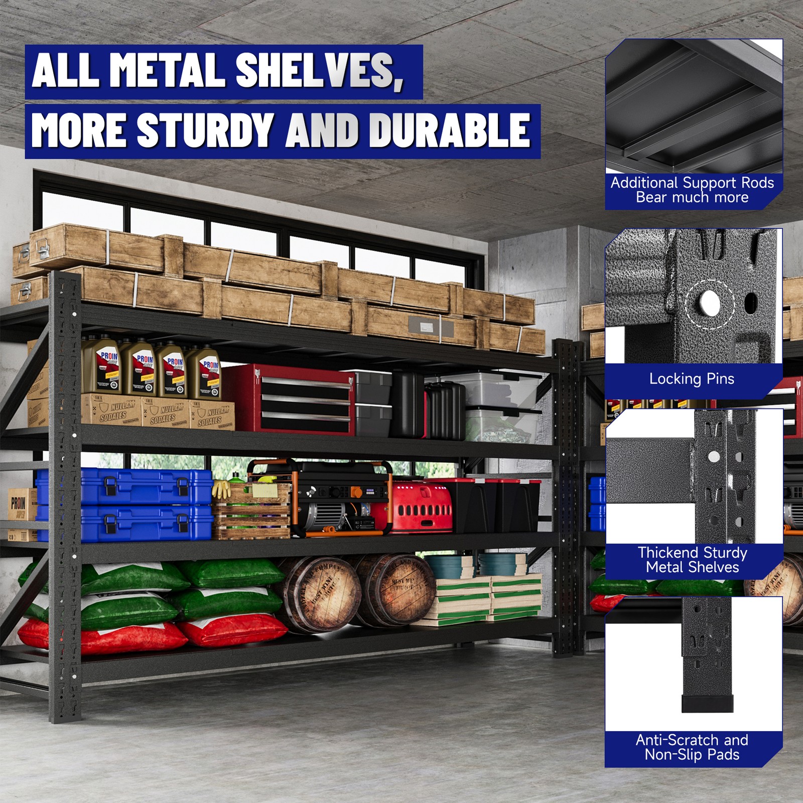 8000lb Heavy Duty Steel Shelves 68"W, Garage/Warehouse Rack Metal Storage Rack