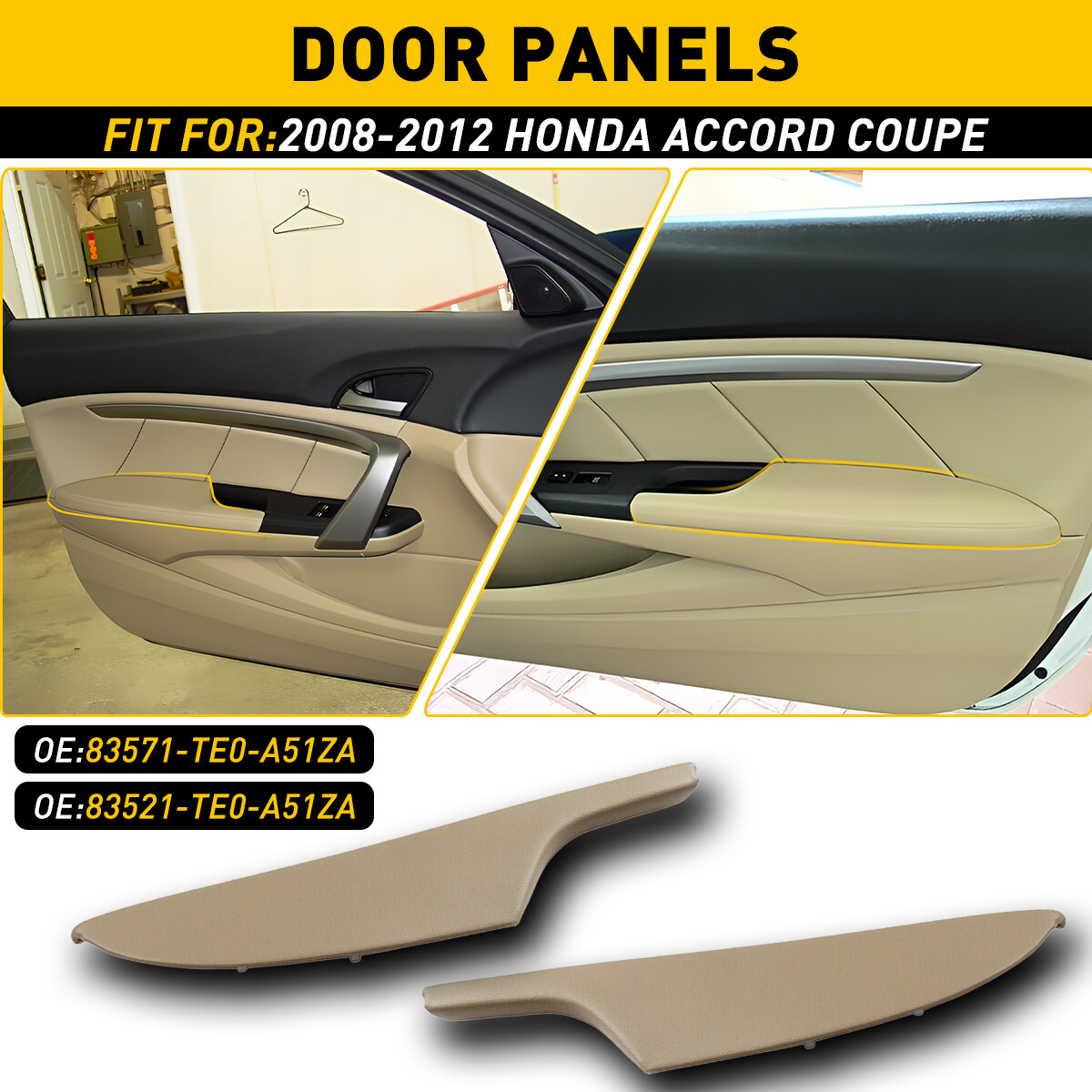 For Honda Accord 2DR Coupe 2008-2012 Door Panel Armrest Leather L&R Side Pair