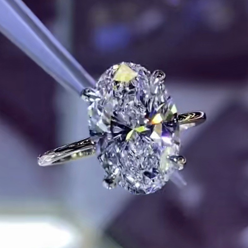 3.26CTW Oval Cut Moissanite Solitaire Engagement Ring In 14K White Gold Plated