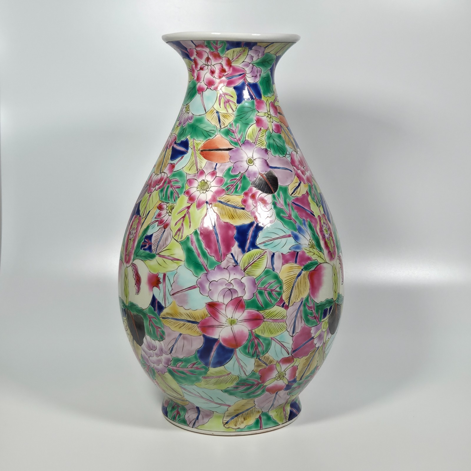 Vintage 14" Chinese Millefleur and Pomegranate Fruit Vase