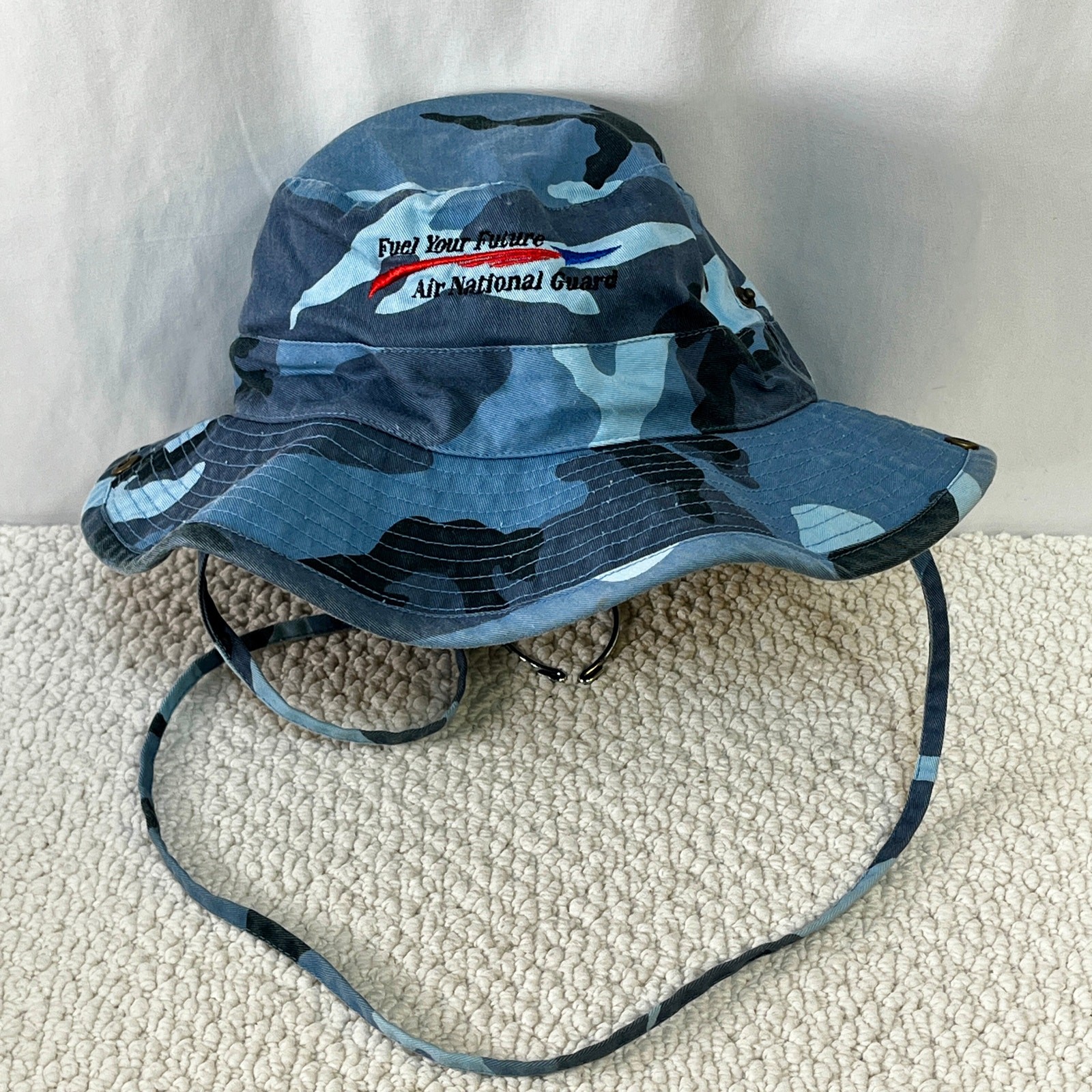 Air National Guard Bucket Hat Blue Camo Canvas Boonie Fuel Your Future O/S Promo