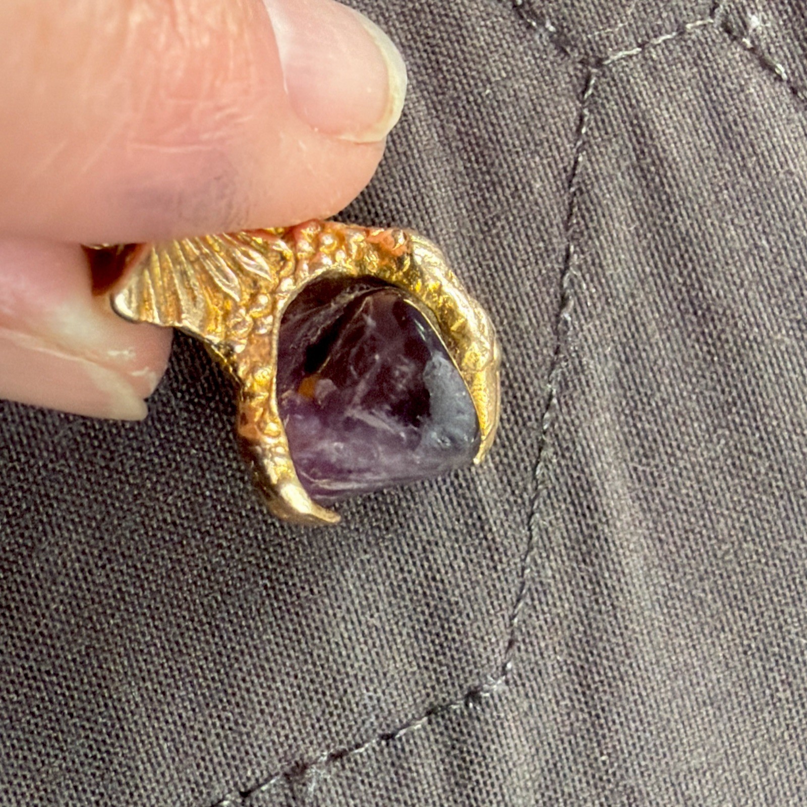 Vintage 9ct Solid Gold Amethyst Dragon Claw Fob Pendant SP Gold Filled 14” Chain