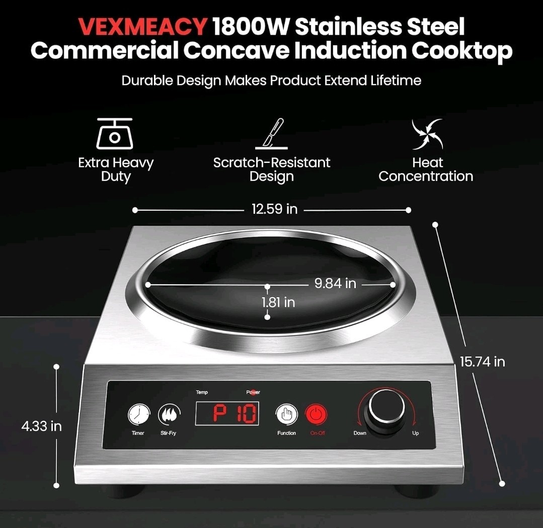 1800W Electric Wok Used for Home and Commercial,Induction Wok with Concave Surfa