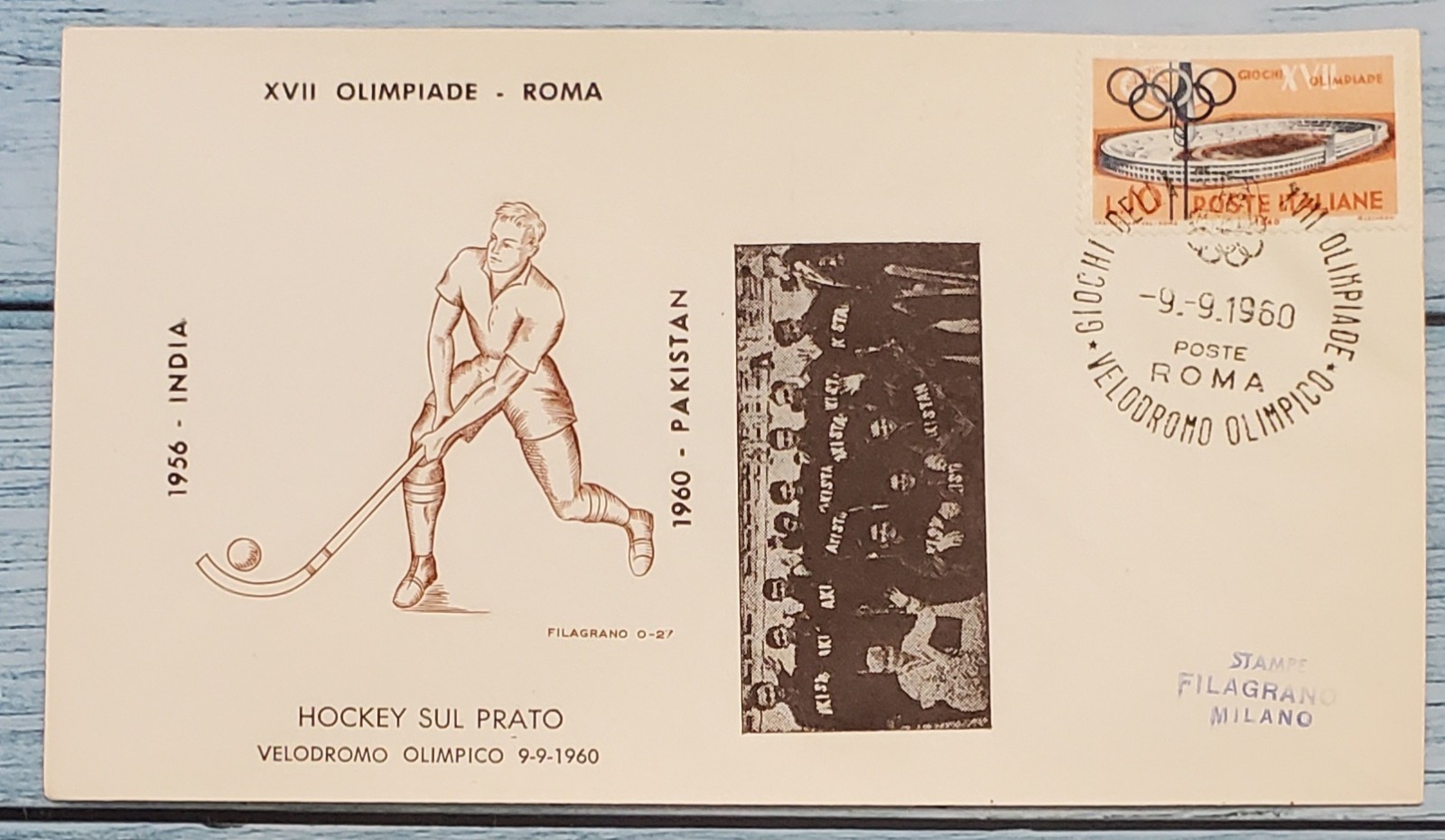 Rome Olympics Pakistan Field Hockey Team 1960 Filagrano Gold Medal Cachet Cover